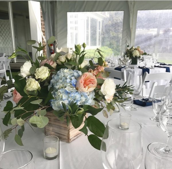 floral wedding centerpiece in box container